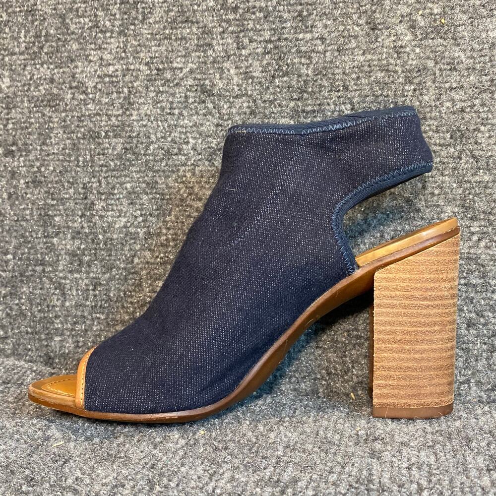Franco Sarto Dawne Womens 6 Slip On Blue Denim Heels Ankle Peep Toe Shoes
